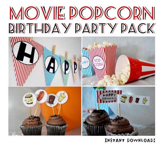 Movie Theater Popcorn Birthday Party Pack Instant Download Etsy