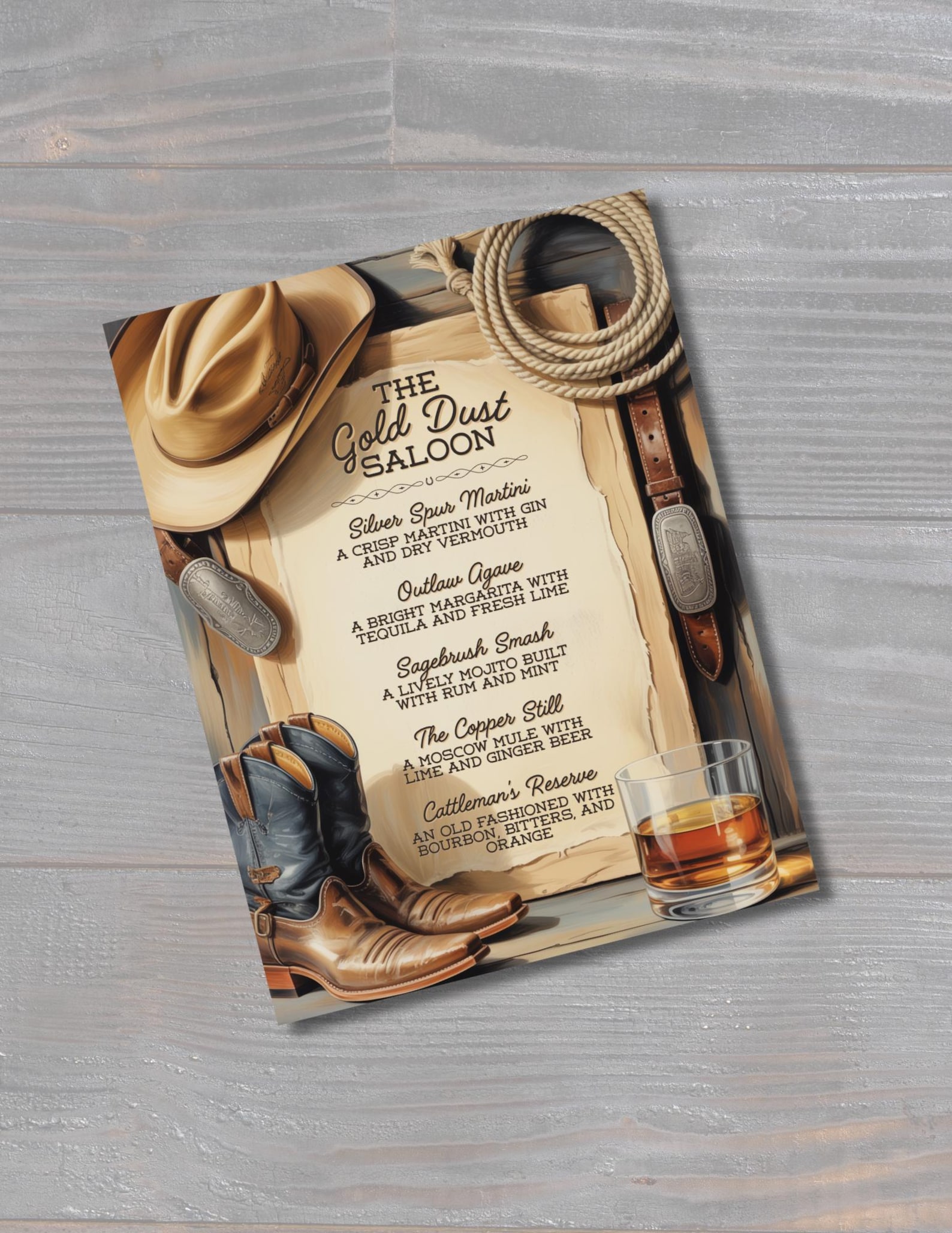 Western Cocktail Menu: the Gold Dust Saloon | Instant PDF for Printing ...