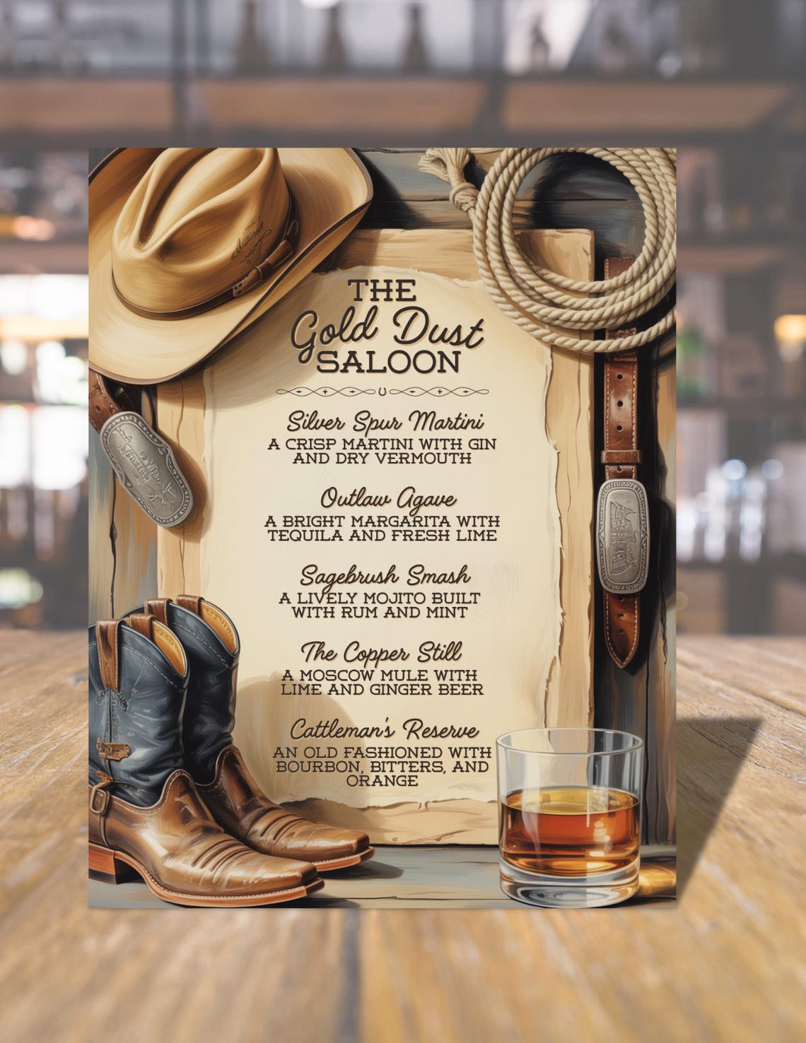 Western Cocktail Menu: the Gold Dust Saloon | Instant PDF for Printing ...