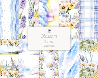 Spring Floral Digital Paper: Pastel Flower Seamless Pattern (JPEG Files)