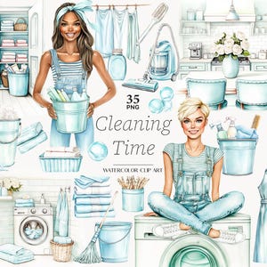 Cleaning Clipart, Spring Cleaning PNG, House Clean PNG, Laundry Clipart, Home Chores Clipart, Housewife image, Homemaking, Digital Download