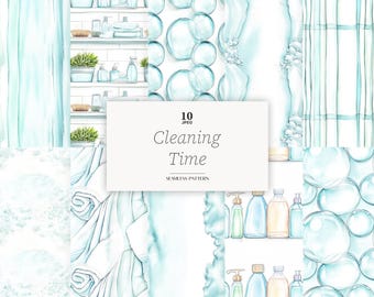 Cleaning Papers, Soap Bubbles Pattern, House Clean Paper, Laundry Paper, Home Chores set, Household paper, Laundry pattern, Digital Download