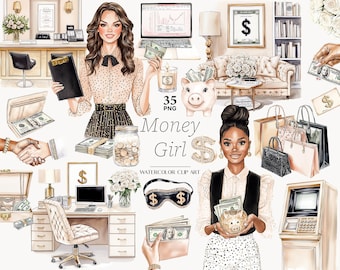 Money Girl Clipart: Business & Planner PNG Graphics (Digital Download)