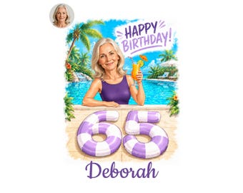 65th Birthday Caricature for Her, Custom Cartoon Portrait, Personalized Digital Gift, Funny Milestone Present