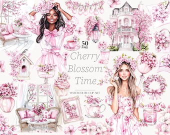 Spring clipart Cherry Blossom Clip art Garden PNG Pink Spring Graphics
