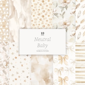 Papier numérique neutre bébé pour invitation beige Gender Reveal party motif chambre d'enfant sans couture baby shower de fond téléchargement immédiat