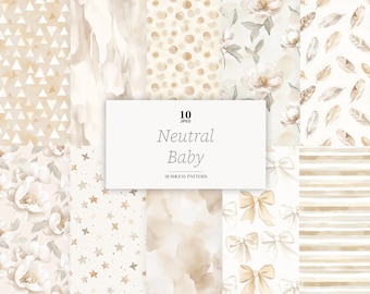 Neutral Baby Digital Paper: Beige Seamless Patterns (Digital Download)