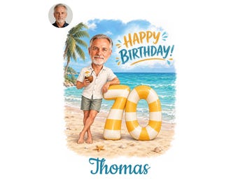 70th Birthday Caricature for Him, Custom Cartoon Portrait, Personalized Digital Gift, Funny Milestone Present