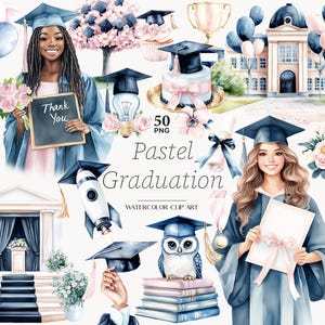 Afstuderen Clip Art PNG, College clipart, pastel afstuderen pet, Grad Girl clipart, Graduation Party, Diploma PNG-bestanden, digitale download