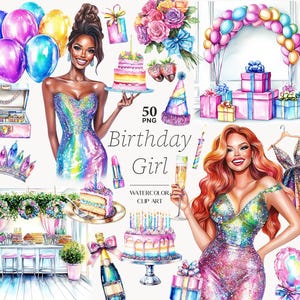 Birthday woman Clipart Happy Birthday PNG Celebration Party Graphics Adult Woman Black Girl Bday clip art Bday girl clipart Digital Download