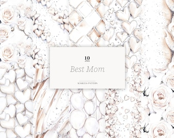 Mother's Day Paper: Heart & Balloon Neutral Patterns (JPEG Digital Download)