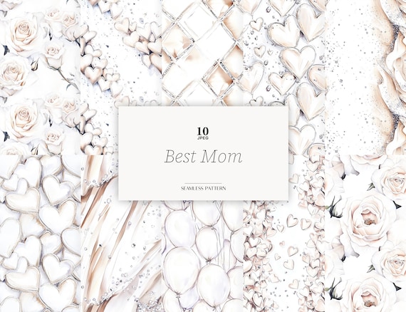 Mother's Day Paper: Heart & Balloon Neutral Patterns (JPEG Digital Download)