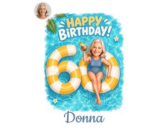 60th Birthday Caricature for Her, Custom Cartoon Portrait, Personalized Digital Gift, Funny Milestone Present