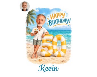 50th Birthday Caricature for Him, Custom Cartoon Portrait, Personalized Digital Gift, Funny Milestone Present