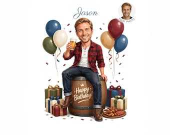 Birthday Caricature for Him — Personalized Man Cartoon Portrait from Photo | Digital • 1–3 Day