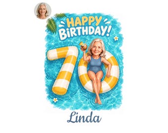 70th Birthday Caricature for Her, Custom Cartoon Portrait, Personalized Digital Gift, Funny Milestone Present