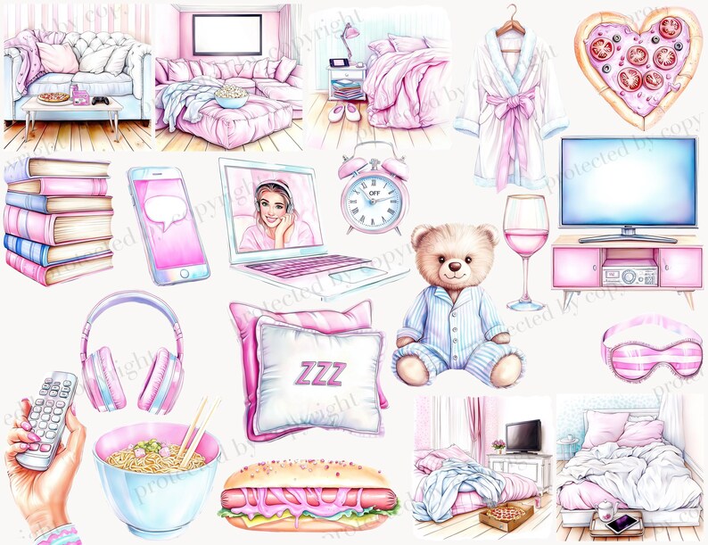 Pajama Party Clipart Set: Cozy Sleepover Girls Illustrations (digital ...