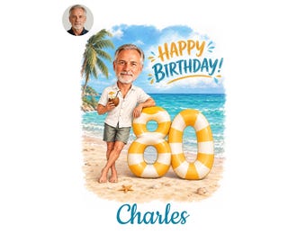 80th Birthday Caricature for Him, Custom Cartoon Portrait, Personalized Digital Gift, Funny Milestone Present
