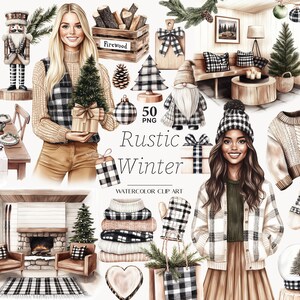 Rustik vinter Clipart: Bondgårdsjul PNG-grafik (digital nedladdning)