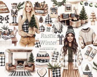 Rustic Winter Clipart: Farmhouse Christmas PNG Graphics (Digital Download)