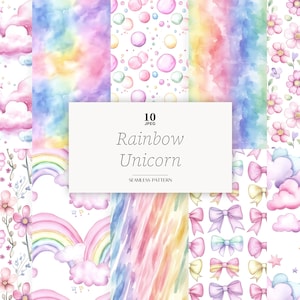 Papel digital de unicornio arcoíris, papel sin costuras de arcoíris, papeles rosas para invitaciones de cumpleaños de niña, papel rosa de arcoíris, papel para baby shower de niña