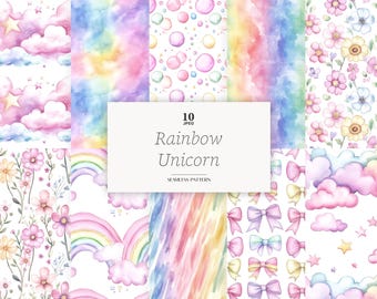 Rainbow Unicorn Digital Paper: Seamless Patterns (JPEG Files)