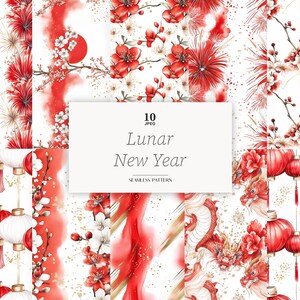 Papel digital de Año Nuevo Lunar Patrón sin costuras de Año Nuevo Lunar Papeles de Año Nuevo Chino Patrón de Año Nuevo Chino Papel de China Patrón de China