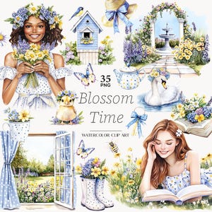Frühlingsclipart - Sommer Cliparts - Frühlingsblumen png Pastell - Frühlingscliparts - Lesung - Frühlingsclipart
