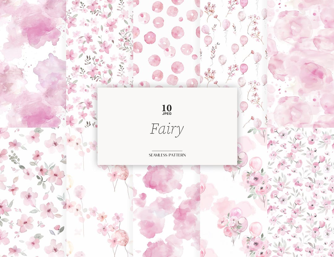 Fairy Digital Paper: Pink Floral Seamless Patterns (JPEG Files) - Etsy