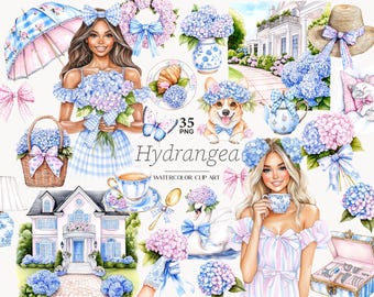 Hydrangea Spring Clipart: Tea Party Garden PNG (Digital Download)