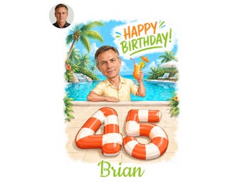 45th Birthday Caricature for Him, Custom Cartoon Portrait, Personalized Digital Gift, Funny Milestone Present