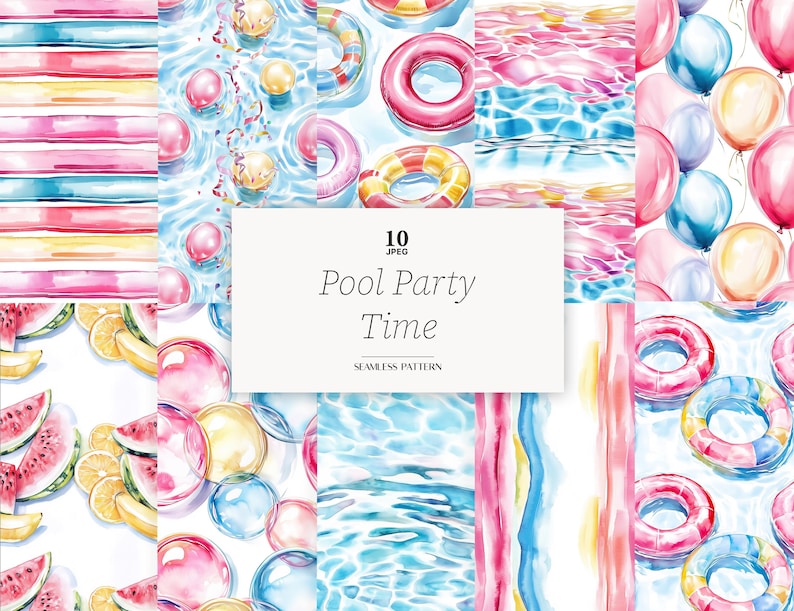 Pool Party Digital Paper: Summer Seamless Patterns (digital Download ...