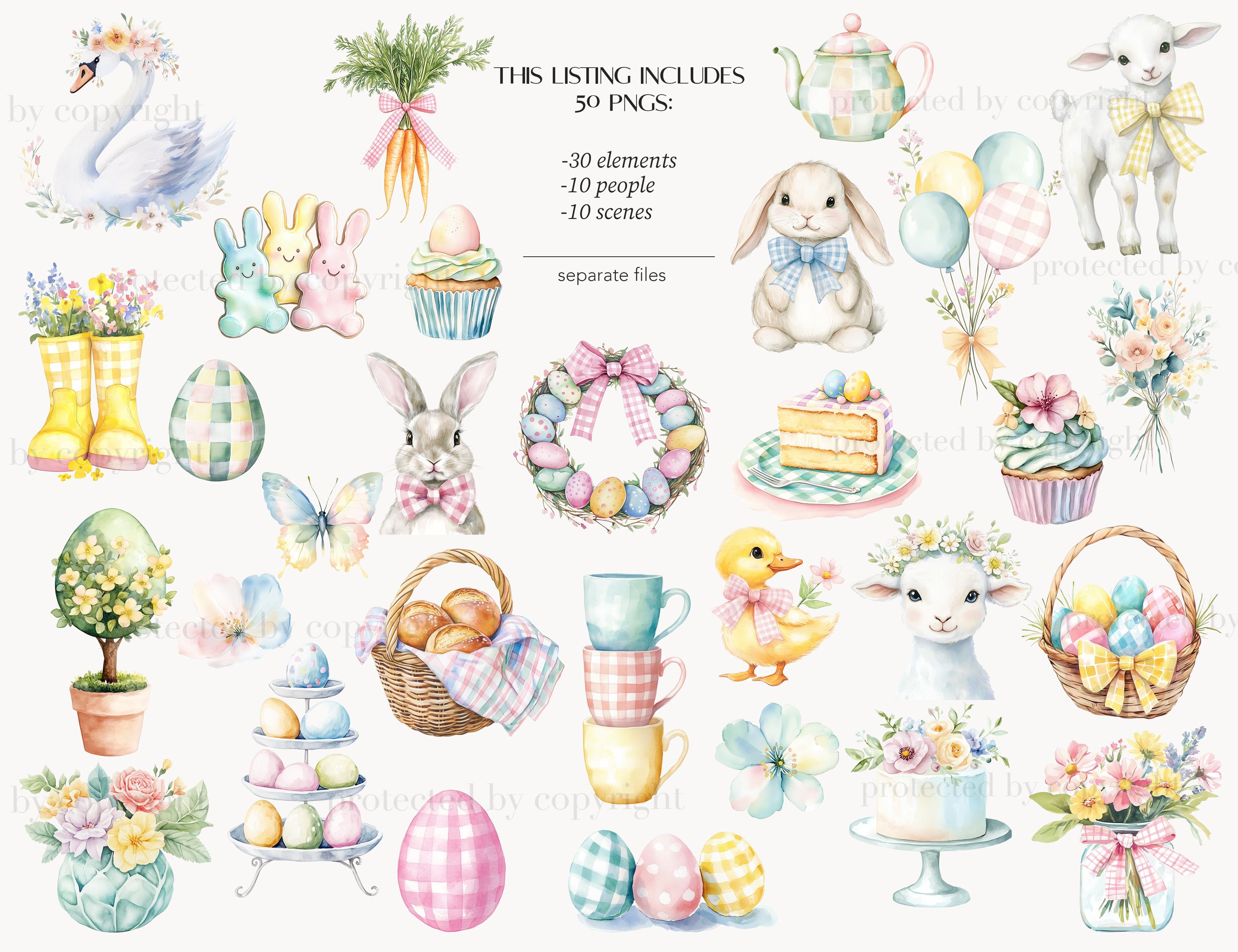 Easter Clipart Pastel Easter Clip Art Spring Cottage Illustrations - Etsy