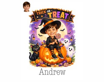 Personalized Halloween Caricature for Boy, Custom Cartoon Portrait from Photo, Printable Digital Gift