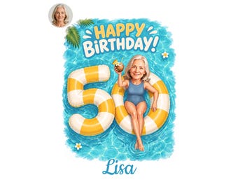 50th Birthday Caricature for Her, Custom Cartoon Portrait, Personalized Digital Gift, Funny Milestone Present