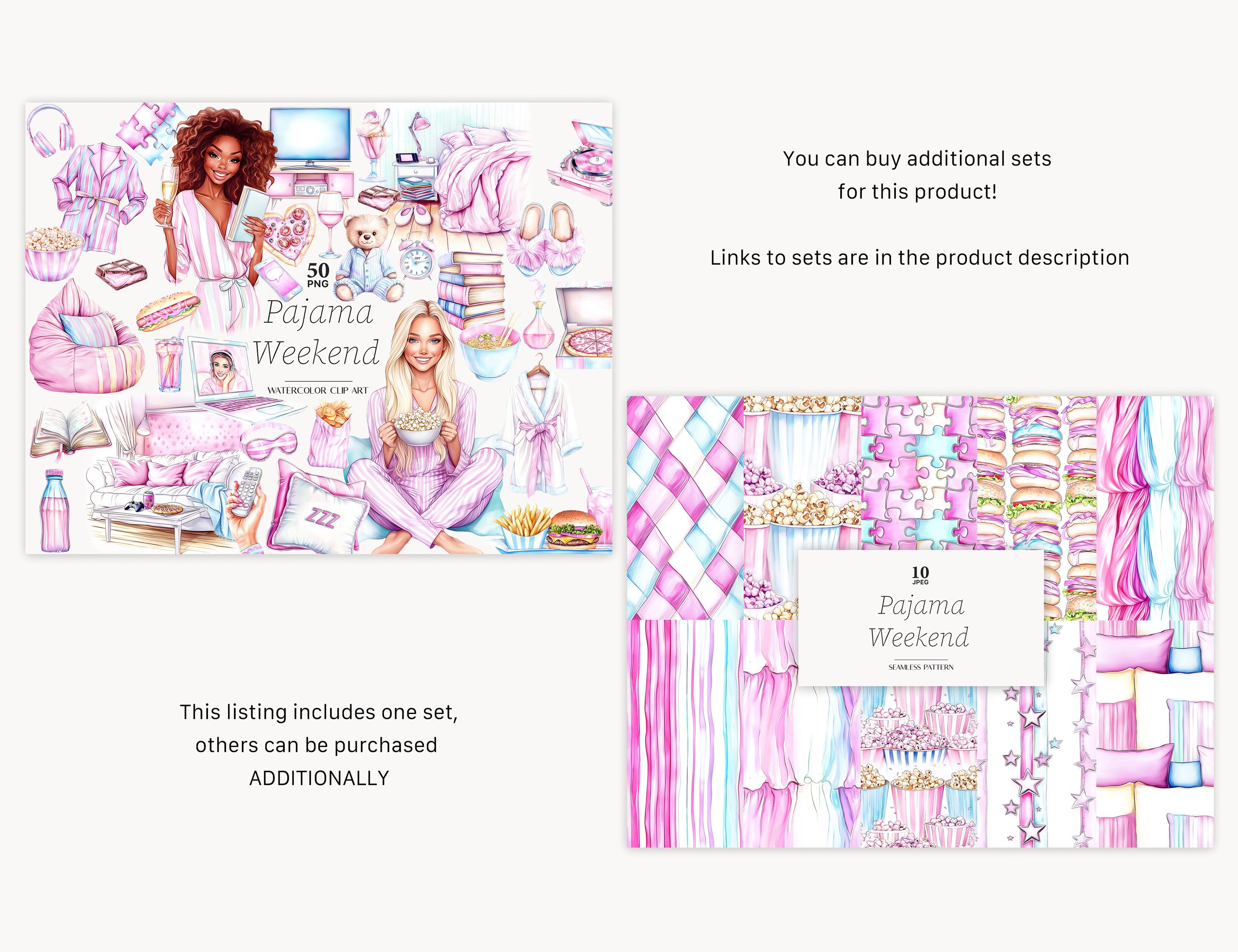 Pajama Party Clipart Set: Cozy Sleepover Girls Illustrations (digital ...