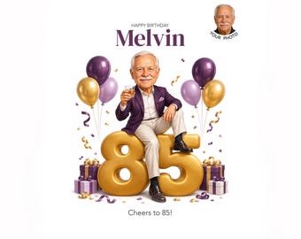 85th Birthday Caricature for Him — Personalized Cartoon Portrait, Digital Keepsake