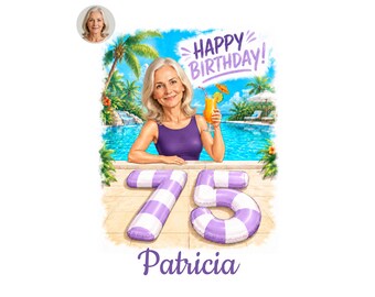 75th Birthday Caricature for Her, Custom Cartoon Portrait, Personalized Digital Gift, Funny Milestone Present