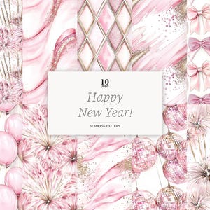 Padrão sem emenda de ano novo Papel digital de ano novo Coquete Ano novo 2025 Papel rosa ouro Padrão de ano novo rosa Padrão de celebração Baixar