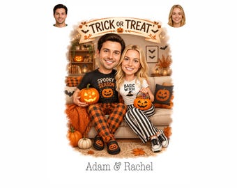 Personalized Halloween Caricature for a Couple, Custom Cartoon Portrait from Photo, Printable Digital Gift
