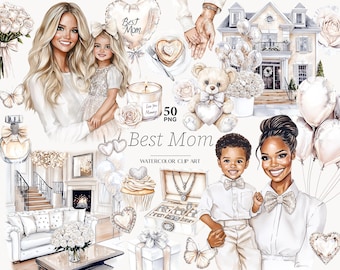 Mother & Baby Watercolor Clipart: Neutral Mother's Day PNG (Digital Download)