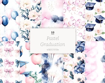 Pastel Graduation Paper: Seamless Cap & Floral Patterns (Digital Download)
