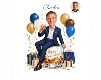 Personalized Birthday Caricature for Him — Custom Man Cartoon Portrait from Photo (Digital • 1–3 Day)
