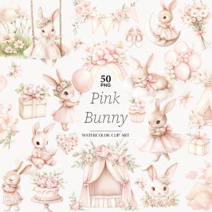 Pink Bunny Clipart Ballerina Rabbit PNG voor roze verjaardagsuitnodiging babymeisje douche