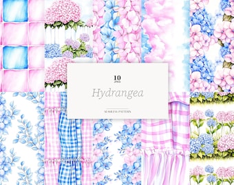 Hydrangea Spring Seamless Pattern: Grandmillennial Floral Digital Paper (JPEG)