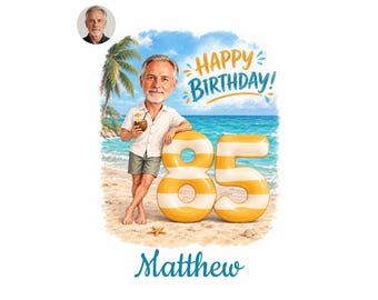 85th Birthday Caricature for Him, Custom Cartoon Portrait, Personalized Digital Gift, Funny Milestone Present