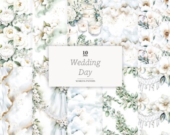 Elegant Wedding Paper: Peony & Eucalyptus Ivory Patterns (JPEG Digital Download)