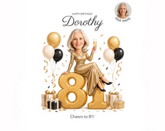 81st Birthday Caricature for Woman — Personalized Cartoon Portrait, Custom Digital Gift