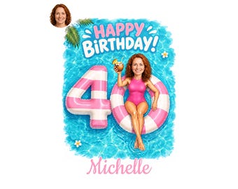 40th Birthday Caricature for Her, Custom Cartoon Portrait, Personalized Digital Gift, Funny Milestone Present