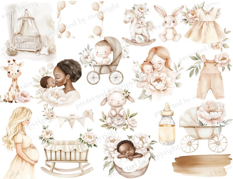 Neutral Baby Shower Clipart: Beige Nursery PNG (instant Download) - Etsy